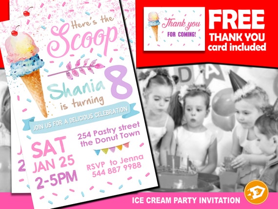 Ice Cream Invitation Ice Cream Birthday "ICE CREAM INVITATION" - Digital Ice Cream Party Invite, Summer Printable, Sundae Birthday Il_570xn