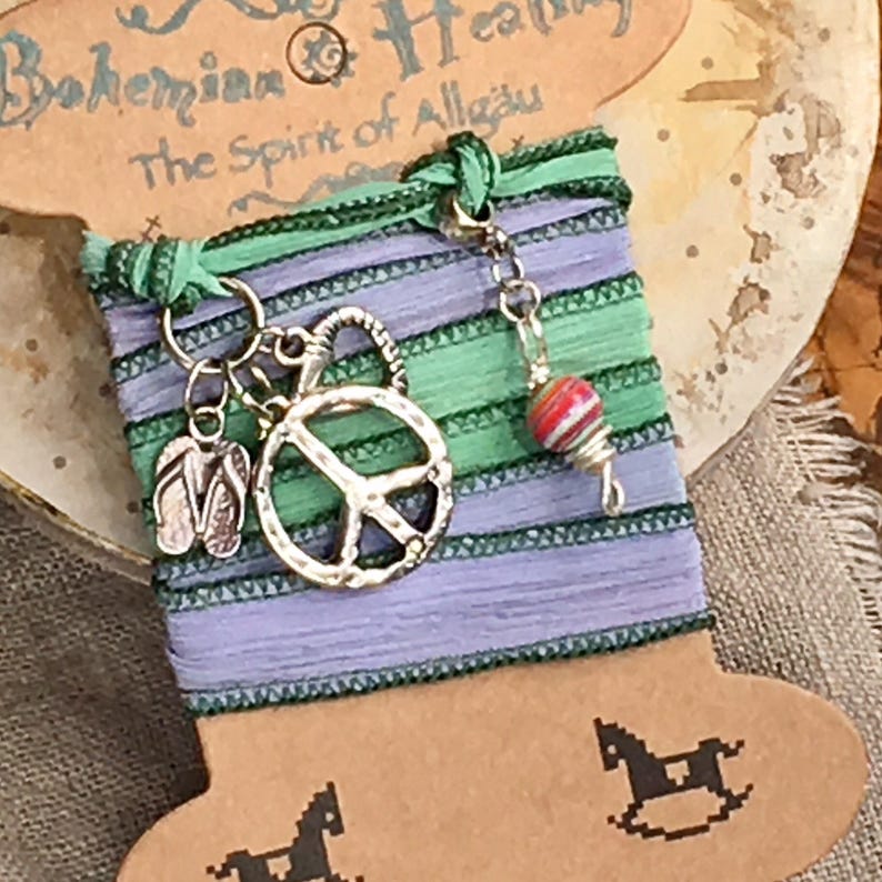 Charms PEACE /& HAPPINESS **Indische Seide** natural dyed LOVE *Fussband*Boho Yoga *Halskette*Heilsteine*Anh\u00e4nger