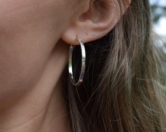 Hoop Earrings, Sterling Silver, Engraved, Dainty Hoops, Minimalist Jewelry, Gift for Her, Handmade