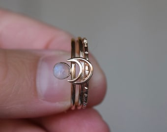 Gold Crescent Rings, Moonstone Ring, Stackable, Minimalist, Dainty, Gift for Her, Moon Jewelry