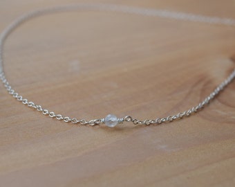 Mini Moonstone Necklace, Silver, Dainty, Minimalist, Gift for Her, Layering Necklaces, Simple Jewelry