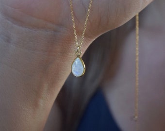 Gold Teardrop Necklace, Moonstone Necklace, Moonstone Pendant, Minimalist Necklaces, Dainty, Gift for Her