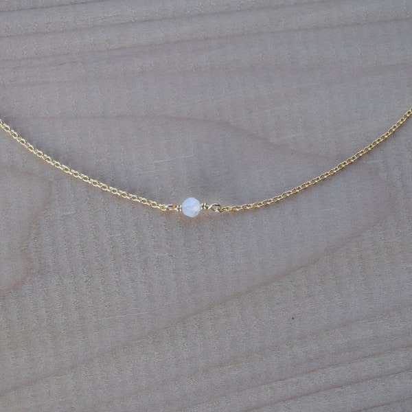 Mini Moonstone Necklace, Minimalist, Dainty, Gold, Gift for Her, Simple Jewelry, Gemstone