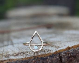 White Opal Ring, Gold Filled, Teardrop, Hammered, Minimalist Rings, Dainty, Gift for Her