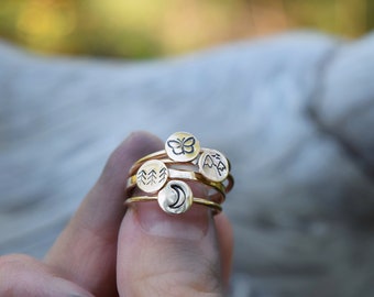 Hand Stamped Ring, Nature Inspired, Stacking Rings, Personalized, Gold Filled, Sterling Silver, Gift for Her