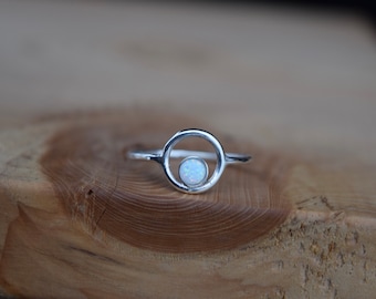 Silver Circle Ring, White Opal, Dainty Band, Geometric Rings, Minimalist, Gift for Her, Women’s Jewelry, Stackable Rings