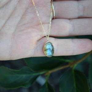 Labradorite Pendant Necklace, Gold Filled, Minimalist Design, Gift for Her, Womens Necklace, Dainty Chain, Handmade
