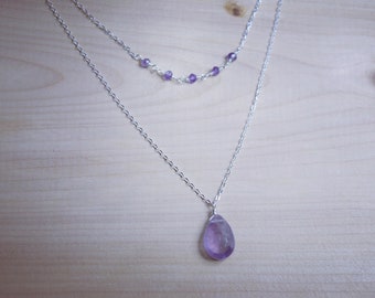 Amethyst Necklace Set, Dainty Silver Necklaces, Minimalist Layering, Gift for her, Jewelry Bestseller