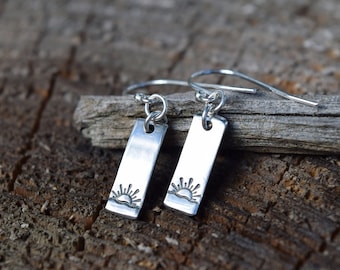 Sun Earrings, Hand Stamped, Sterling Silver, Nature Inspired, Sunrise, Minimalist, Summer Jewelry, Gift for Her