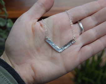 Chevron Necklace, Hammered, Silver Connector, Minimalist Layering, Handmade Jewelry, Unique