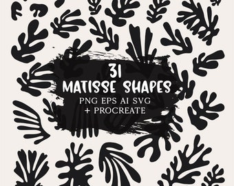 Cliparty inspirowane Matisse'em SVG, stemple Matisse'a Procreate, elementy graficzne Matisse'a, kształty Matisse'a, abstrakcyjna estetyka, pędzle Matisse'a Procreate