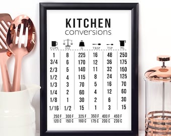 Kitchen Conversions Measurements Guide Printable Print Baking Guide Symbols Cooking Temperatures Kitchen  Chart Printable Decor Minimalist