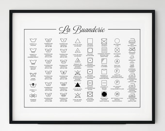 French Laundry Guide Affiche Buanderie Guide de Lavage Symboles de Lavage en Français French Laundry Guide Symbols Salle de Lavage Laundry