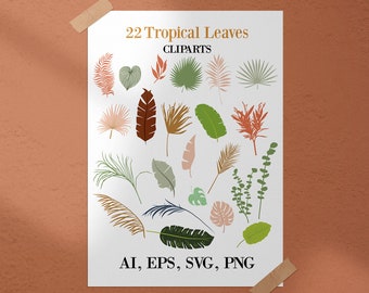 Tropical Leaves Cliparts Palm Leaf Clipart Mondern Foliage Design Elements Journal Clipart Set Stickers for Planner Printables PNG Leaf EPS