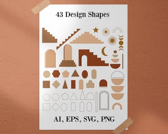 Mondern Abstract Graphic Design Elements Cliparts Journal Clipart Set Stickers for Planner Printables Modern Design Shapes  Minimalist PNG