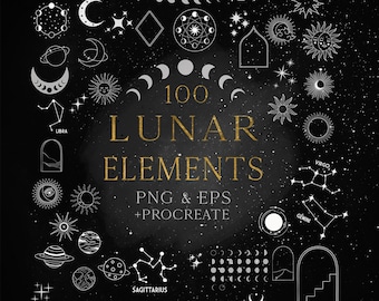 Mystic Clip Arts Lunar Procreate Znaczki Zodiak Elementy Cyfrowe Astrologia Księżyc Konstelacja ClipArts Celestial Procreate Znaczki Naklejki