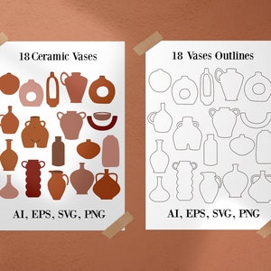Ceramic Vases ClipArts Vases Design Elements Pottery Clipart Clay Vases PNG Elements Ceramic Journal Clipart Set Modern Digital Elements