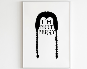 Póster de Miércoles Addams con cita impresa, póster artístico de la familia Addams, cita de silueta minimalista, tipografía, programa de televisión, no soy alegre