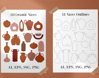 Ceramic Vases ClipArts Vases Design Elements Pottery Clipart Clay Vases PNG Elements Ceramic Journal Clipart Set Modern Digital Elements