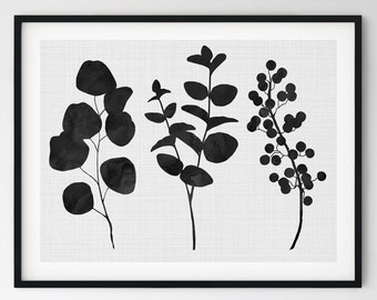 Botanical Art Print Pirntbales Modern Minimalist Wall Art Botanical Instant Download Scandinavian Wall Decor Black White Prints Herbs