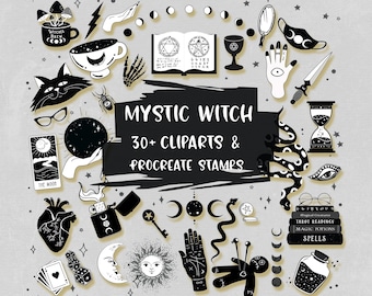 Ezoteryczne elementy cyfrowe Witchcraft ClipArts Ezoteryczne znaczki Procreate Magiczne elementy cyfrowe Czarnoksięstwo Okultystyczne Clip Art Bullet Journal