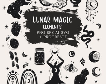 Witchcraft ClipArts Lunar Magic Digital Elements Mystic Witch Png Elements Magic Procreate Stamps Moon Magic Journal Clip Arts