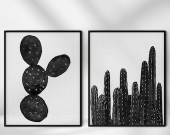 Cacti Art Print, Cactus, South Western Wall Decor, INSTANT DOWNLOAD, PRINTABLE, Black and White, Modern Printables, Minimalistic, Desert