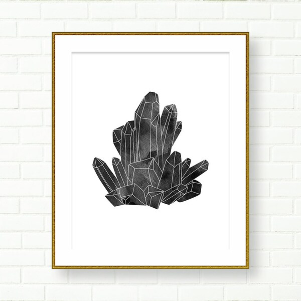 Impression d'art minéraux, TÉLÉCHARGEMENT IMMÉDIAT, décoration noir et blanc, pierres précieuses, décoration de bureau, coiffeuse, chambre de fille, affiche moderne, histoire naturelle