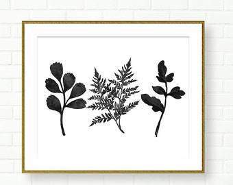 Botanical Prints, PRINTABLE, INSTANT DOWNLOAD, Fern Art Print, Poster, Black White Wall Art, Leaves, Natural History, Wall Decor, Modern Art