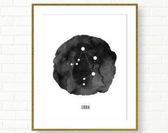 LIBRA, Zodiac Sign Print, Horoscope, Astrology, Printable, Constellation, Universe, Black White Wall Decor, Modern, INSTANT DOWNLOAD