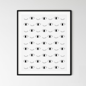 Vanity Wall Art, Eyes print, Black White, Makeup, Eyelashes, Blinking Eyes, Bathroom Decor, INSTANT DOWNLOAD, Pattern, Abstract, PRINTABLE image 1