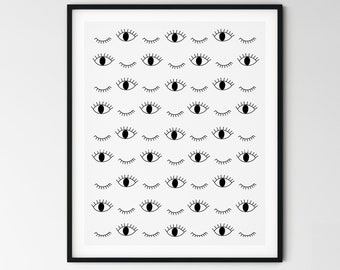 Vanity Wall Art, Eyes print, Black White, Makeup, Eyelashes, Blinking Eyes, Bathroom Decor, INSTANT DOWNLOAD, Pattern, Abstract, PRINTABLE