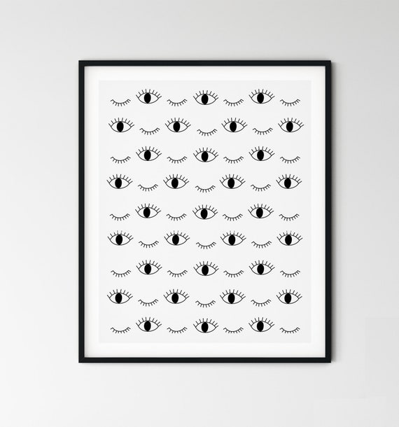 Vanity Wall Art, Eyes print, Black White, Makeup, Eyelashes, Blinking Eyes, Bathroom Decor, INSTANT DOWNLOAD, Pattern, Abstract, PRINTABLE