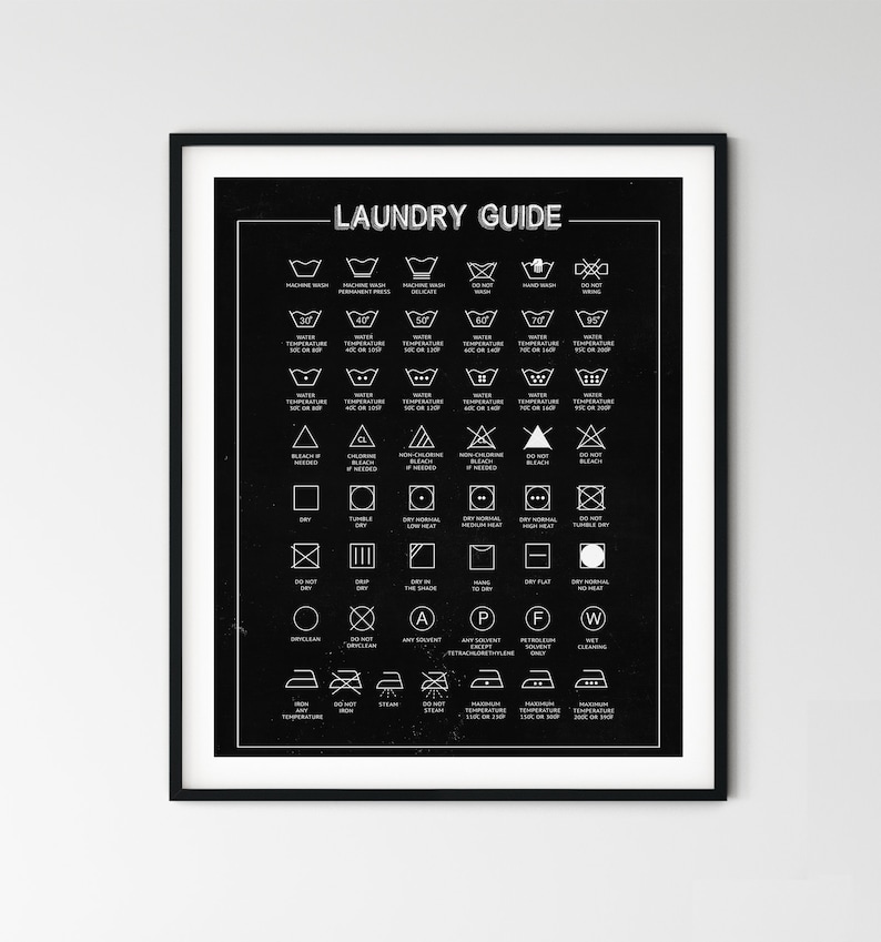 Laundry Guide Printable, Laundry Room Wall Print, Laundry Rules Poster, Clothing Care Symbols ...