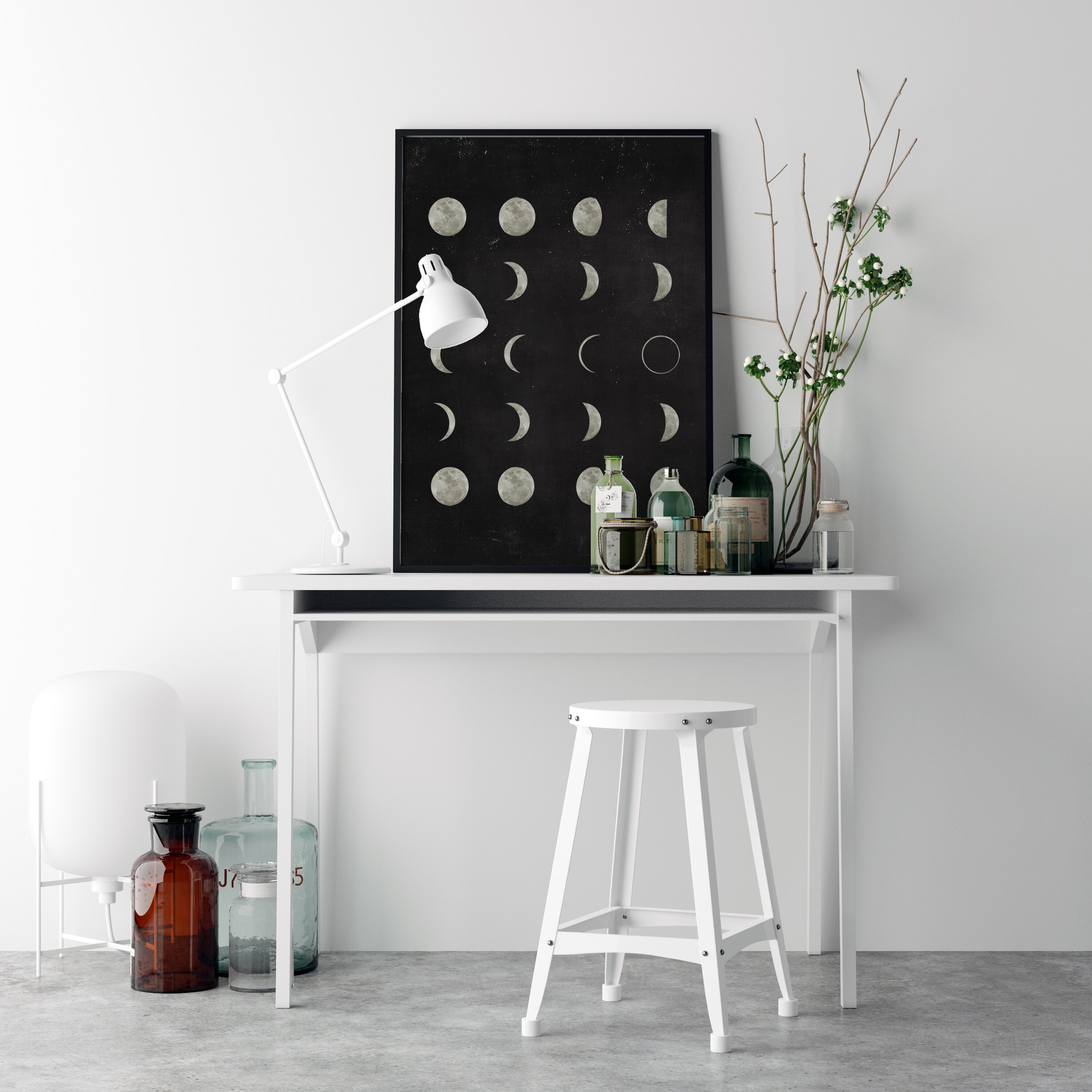 Moon Phases Print Poster Lunar Cycle Art Print Minimalist Wall Art ...