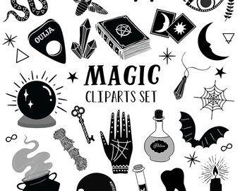 Witchcraft ClipArts  Clipart Set Witch Wicca Magic Sorcery Tarot Occult Psychic Stationery Journaling Bullet Journal Party Decor