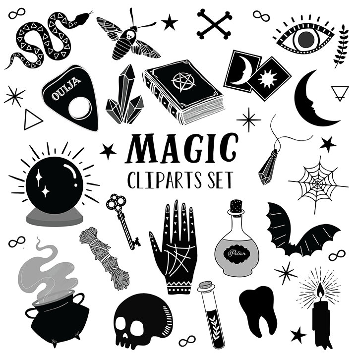 Brujería ClipArts Clipart Set Bruja Wicca Magia Hechicería Tarot Oculto