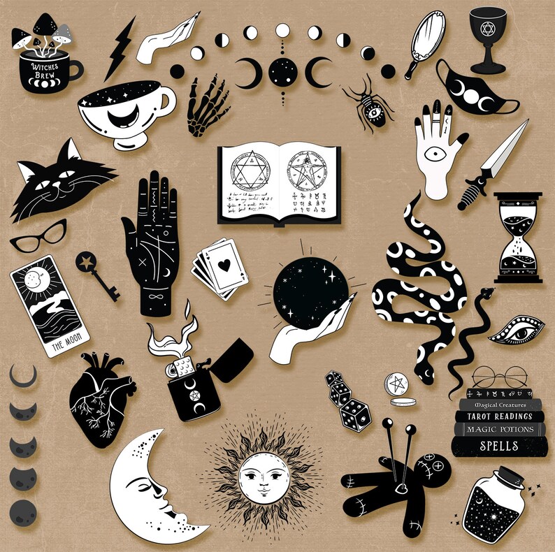 Esoteric Digital Elements Witchcraft Cliparts Esoteric Procreate Stamps ...