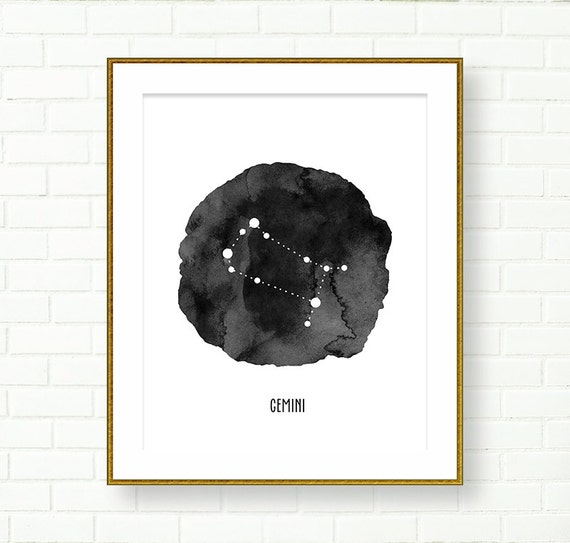 Gemini, Zodiac Sign Print, Horoscope, Astrology, PRINTABLE,Constellation, Universe, Black White Wall Decor, Modern, INSTANT DOWNLOAD