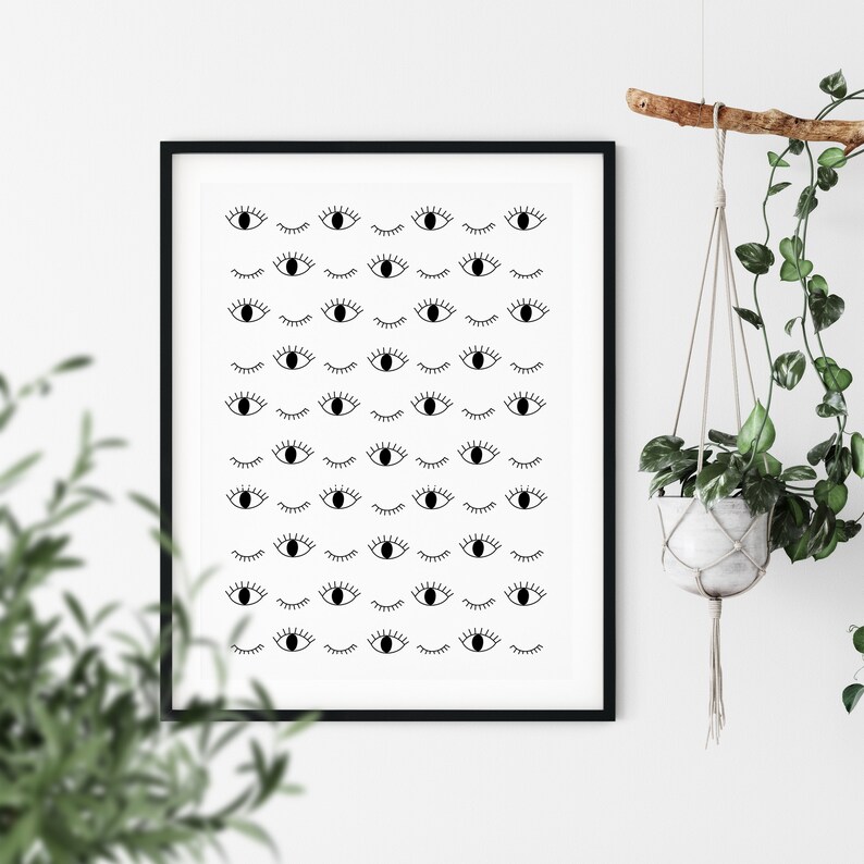 Vanity Wall Art, Eyes print, Black White, Makeup, Eyelashes, Blinking Eyes, Bathroom Decor, INSTANT DOWNLOAD, Pattern, Abstract, PRINTABLE image 2