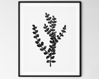 Botanical Prints Printable Black And White Minimalist Art Hand Drawn Watercolor Leaves Branch Illustration Scandinavian Printables Modern