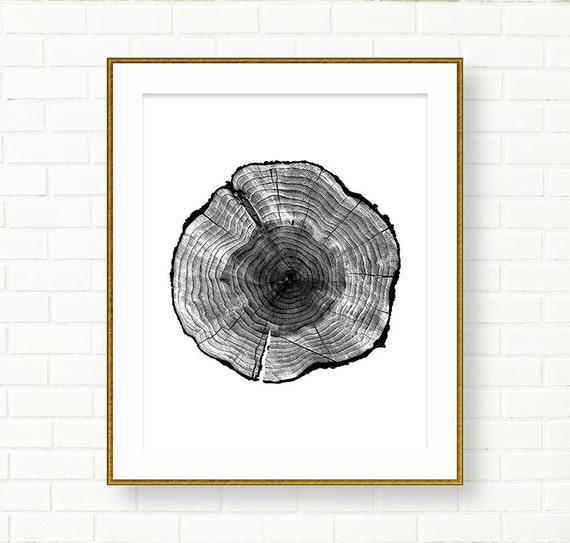 Wood Slice Art Print Printable Black White Wall Art Minimalist Etsy