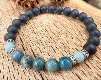 Mens Black Onyx Bracelet, Mens Black Bracelet, Mens Apatite Bracelet, Mens Beaded Bracelet, Unisex Bracelet, Men Gift, Spiritual Bracelet