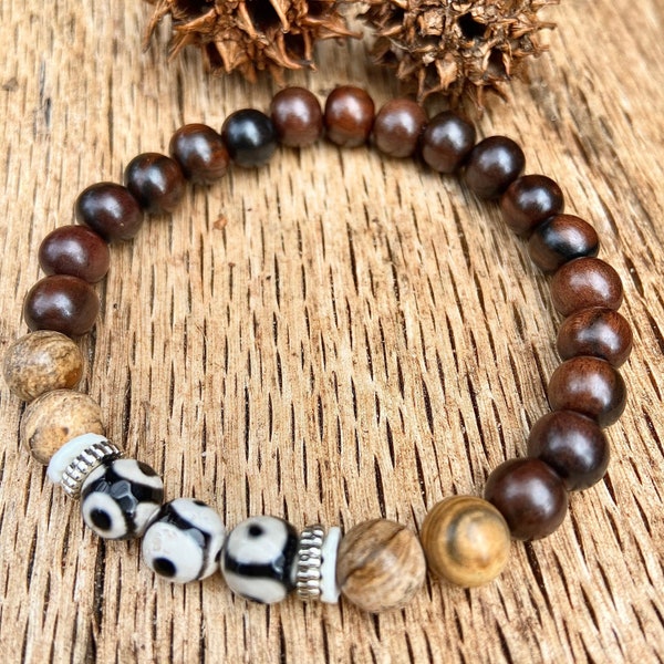 Beaded Bracelet Guy, Mens Wood Bracelet, Mens Tibetan Agate Bracelet, Mens Jasper Bracelet, Mens Spiritual Bracelet, Unisex Beaded Bracelet,