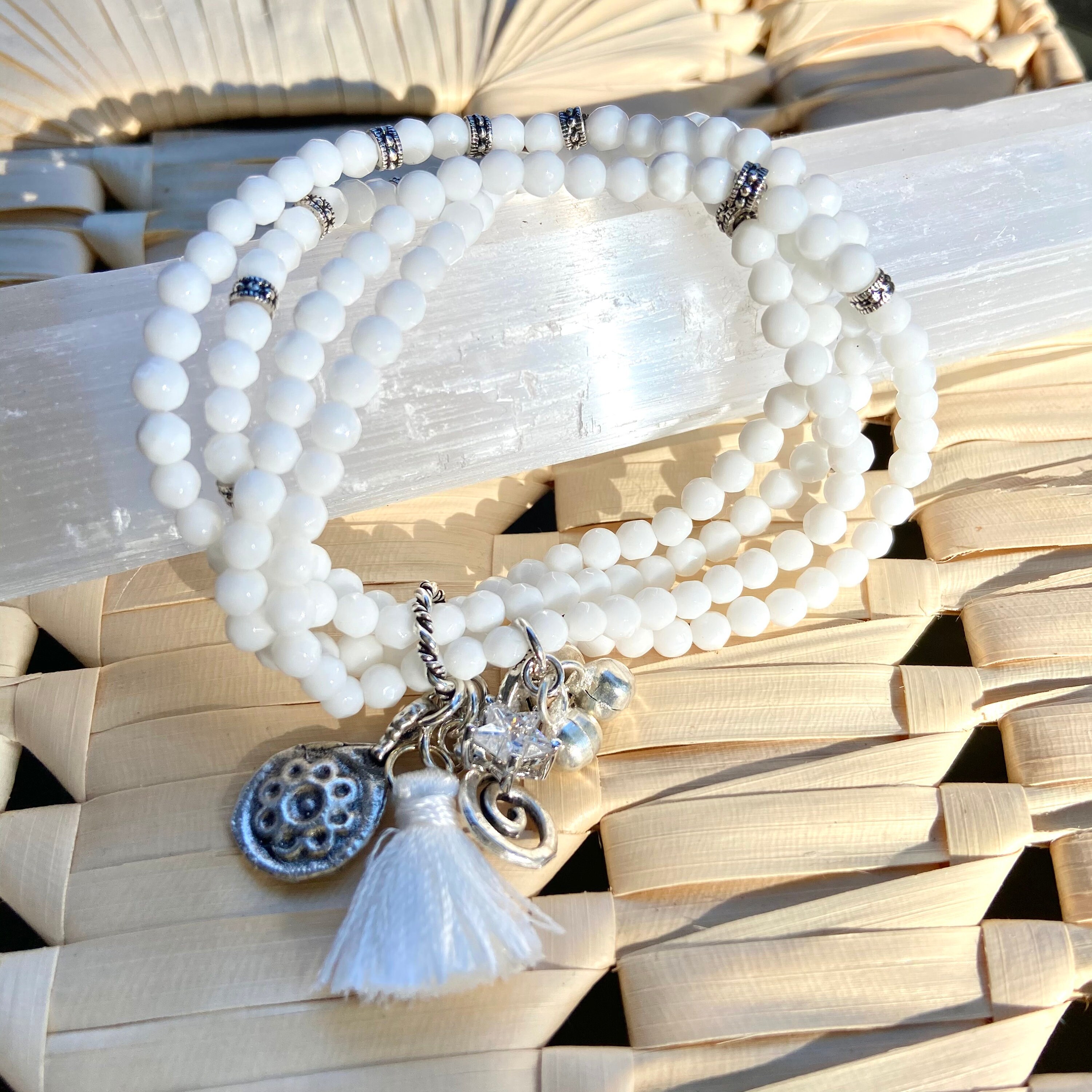 White Beaded Bracelet White Stretch Bracelet White Bracelets Etsy Singapore