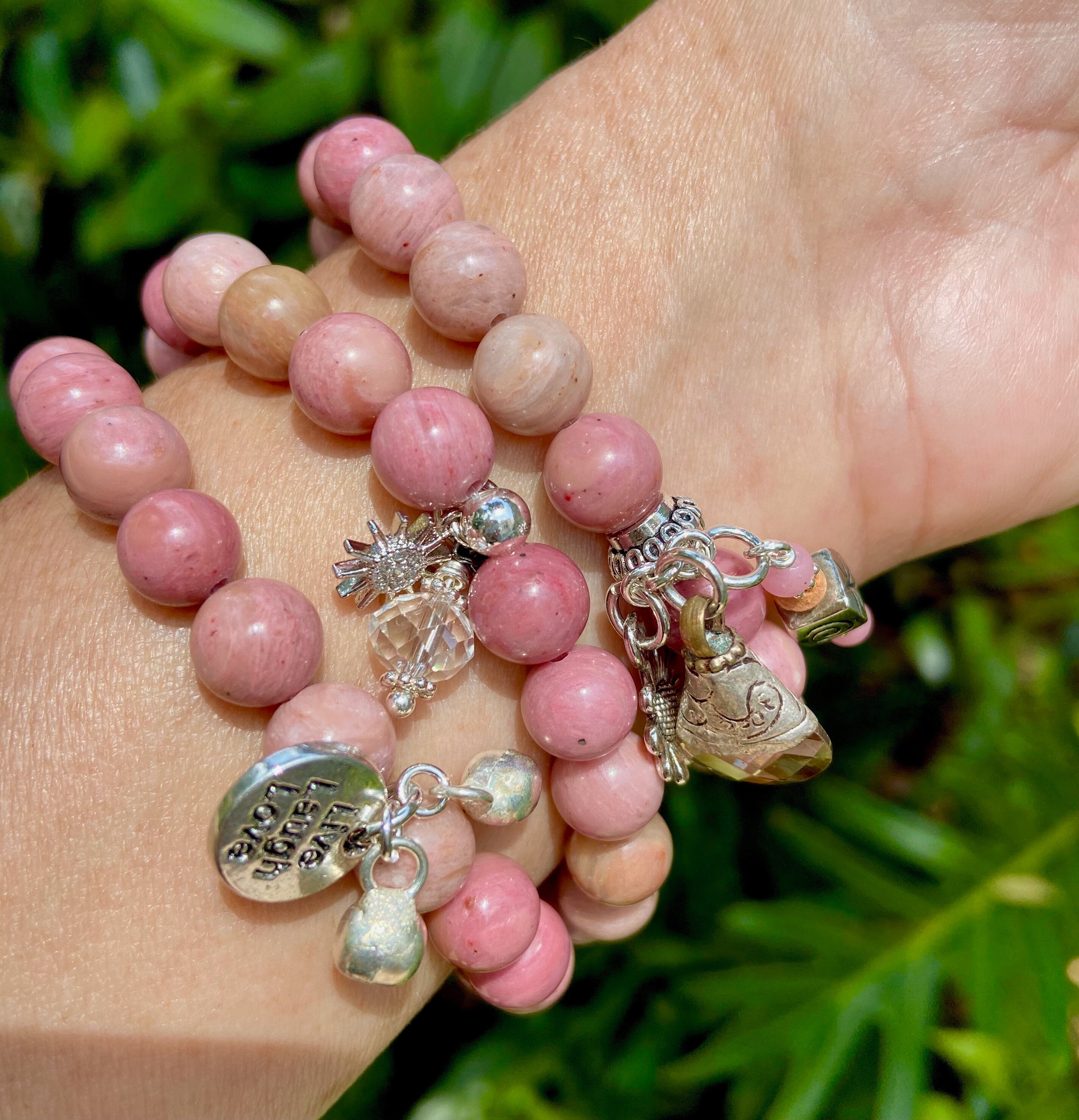 Rhodonite Bracelet Rhodonite Bracelet Set Gemstone Bracelet Etsy