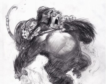 KERCHAK & SABOR FIGHT Wall Art - Animal Art Print - David Colman Original Illustration