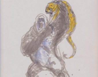 KERCHAK vs SABOR Kampf Wandkunst - Original-Kunstwerk - David Colman Illustration