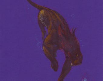 LION GONE FISHING Wall Art - Original Artwork - David Colman Illustration