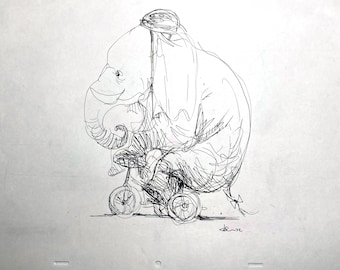 ELEFANT on a TRICYCLE Wall Art - Original Kunstwerk - David Colman Illustration